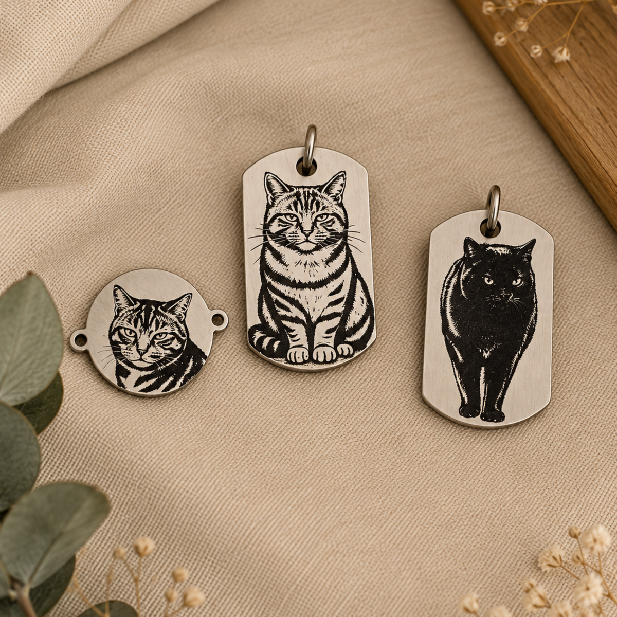 plusieurs modèles de pendentifs personnalisés pour chat avec gravure laser détaillée sur métal