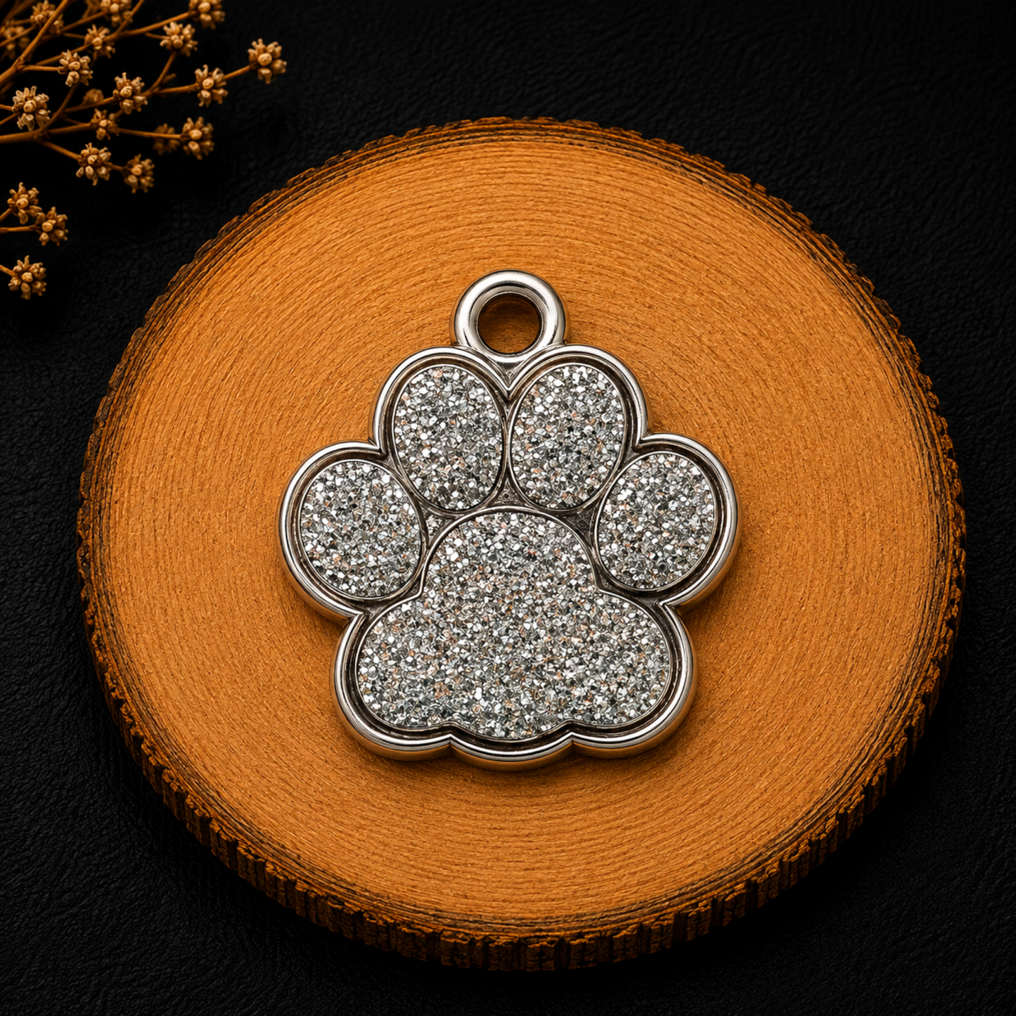 Médaille patte de chien personnalisée avec strass dimant , disponible en plusieurs coloris