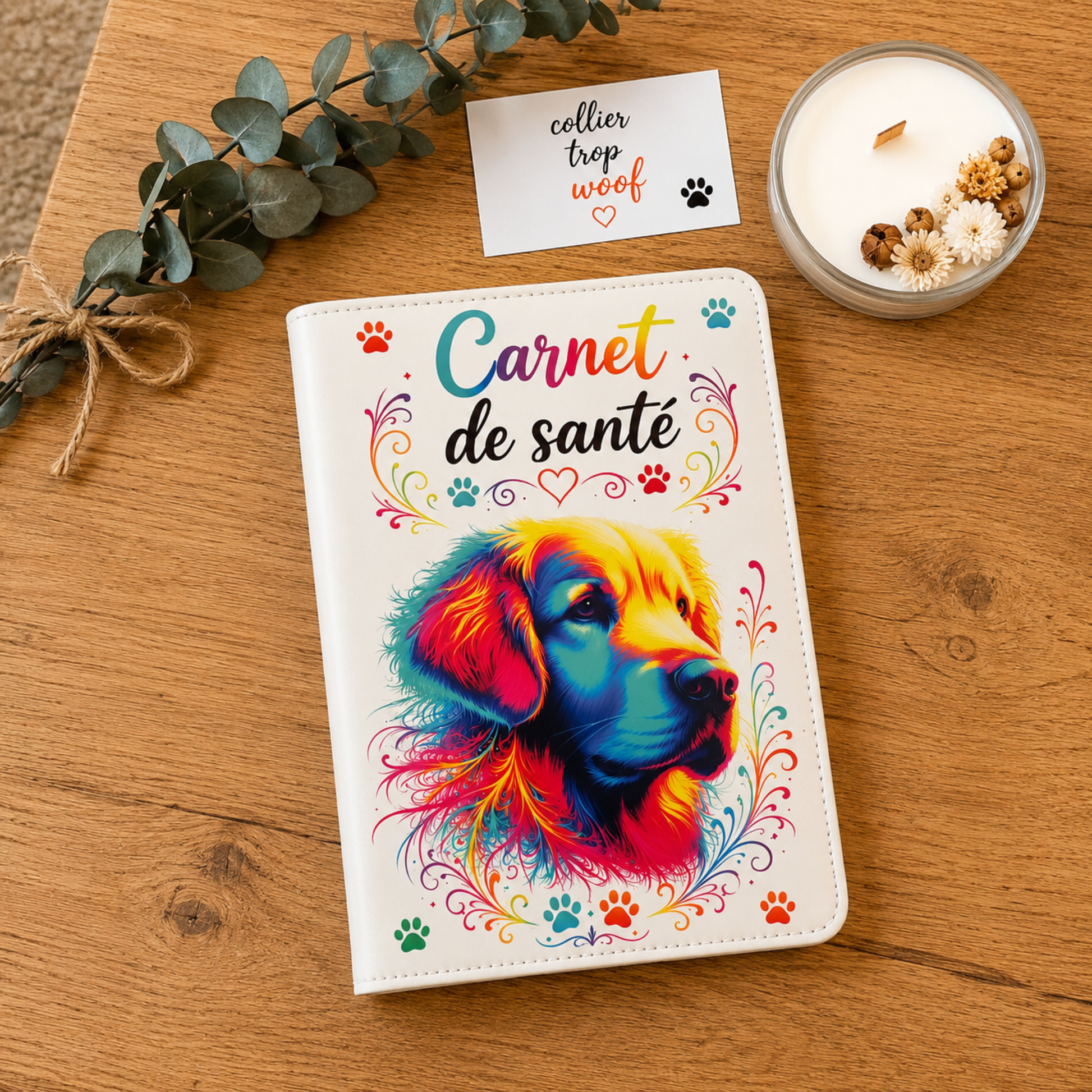 carnet de santé 11.6 X 17.3 en simili cuir personnalisé avec la photo de son animal de compagnie .Plusieurs modèles disponibles
