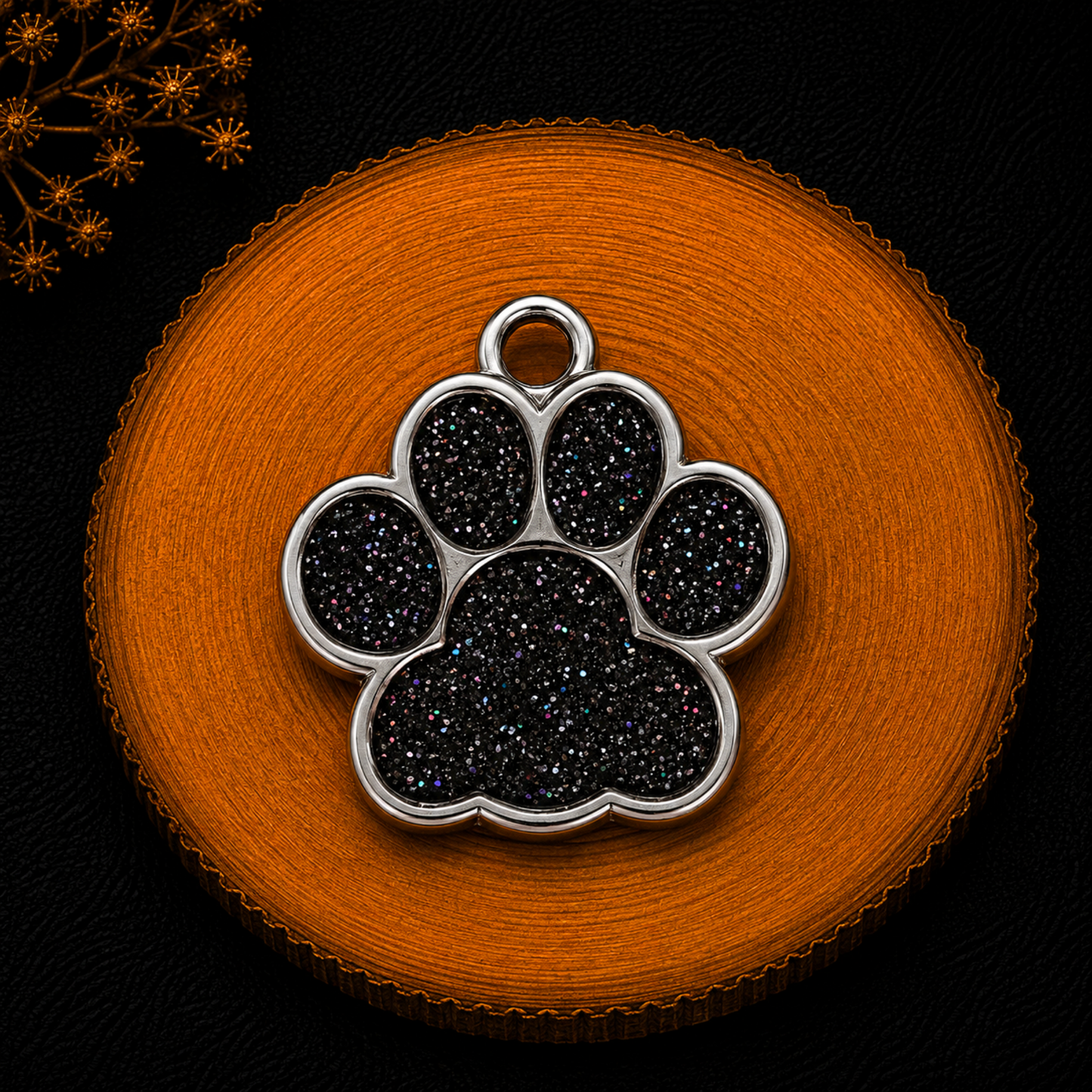 Médaille patte de chien personnalisée avec strass noir, disponible en plusieurs coloris