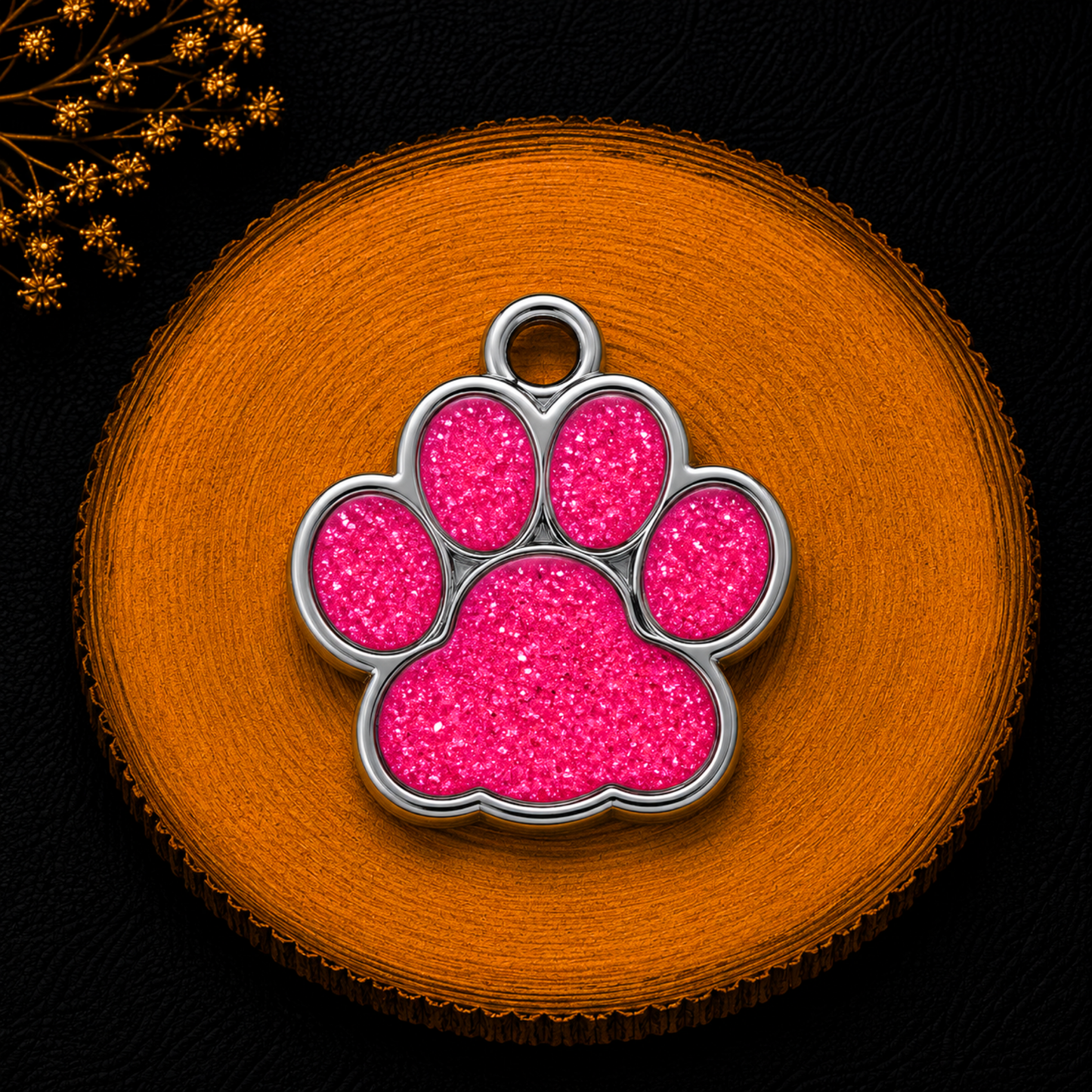 Médaille patte de chien personnalisée avec strass rose clair, disponible en plusieurs coloris