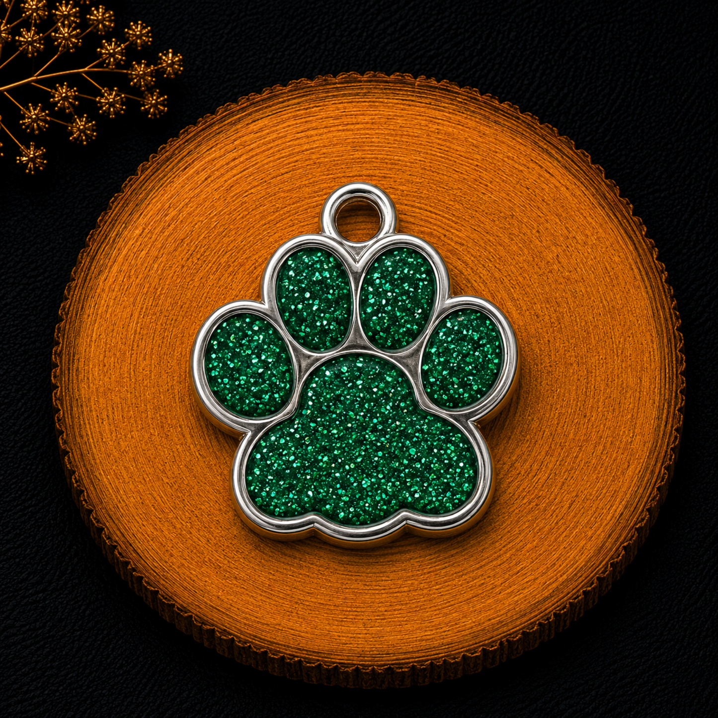 Médaille patte de chien personnalisée avec strass vert foncé , disponible en plusieurs coloris
