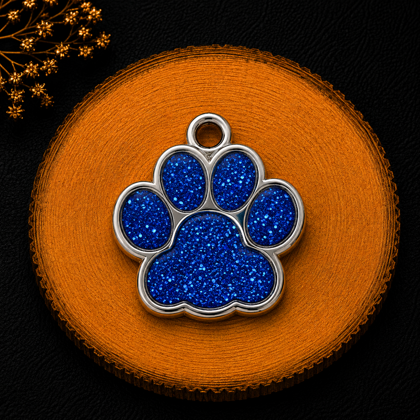 Médaille patte de chien personnalisée avec strass bleus foncé , disponible en plusieurs coloris