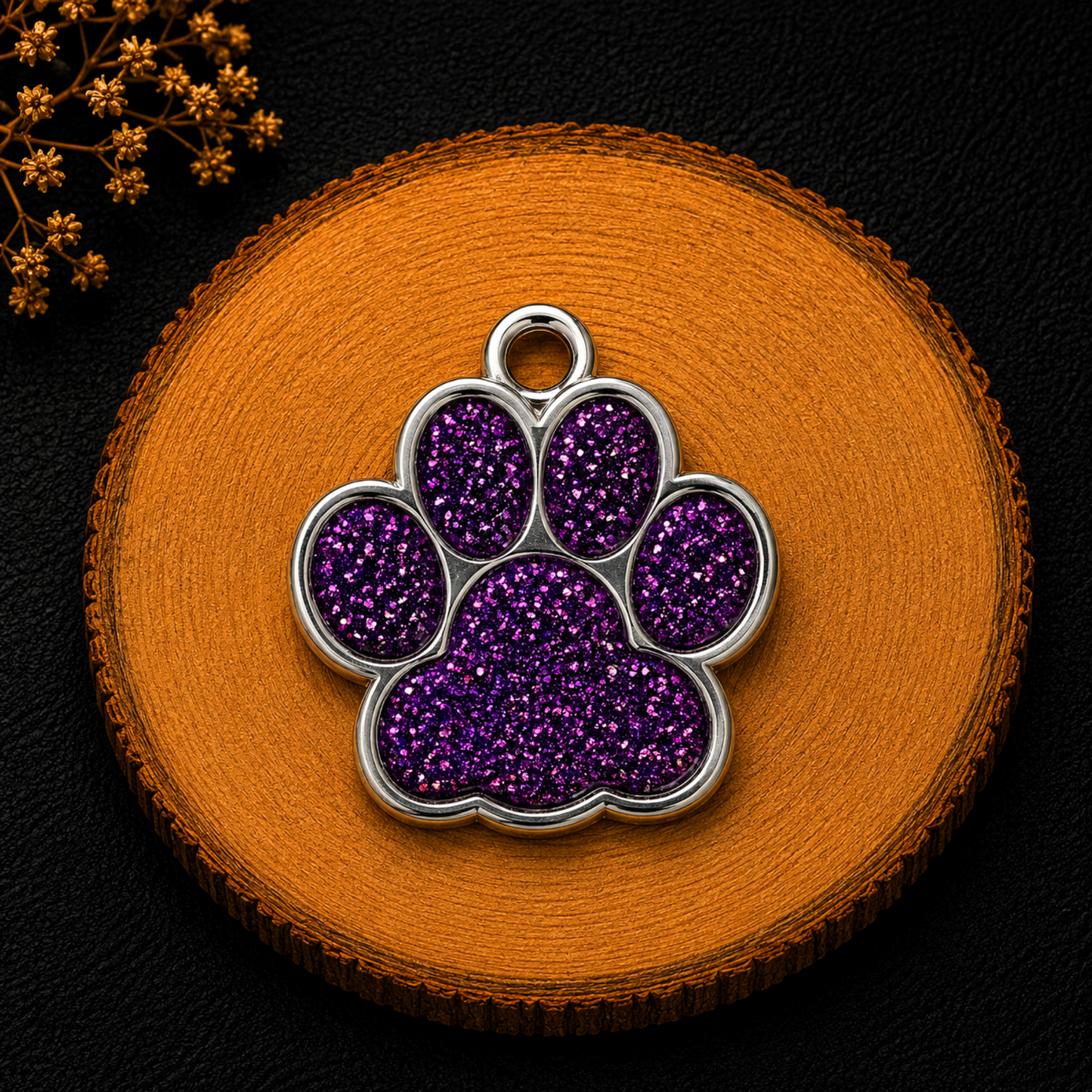 Médaille patte de chien personnalisée avec strass violet , disponible en plusieurs coloris