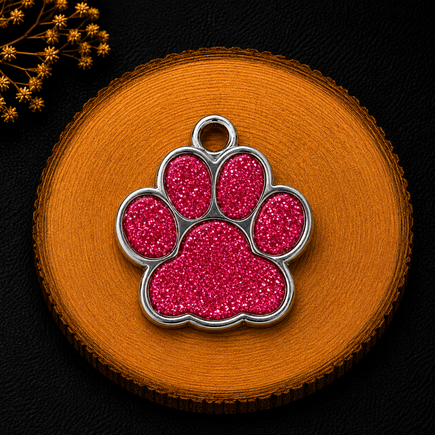Médaille patte de chien personnalisée avec strass rose foncé , disponible en plusieurs coloris