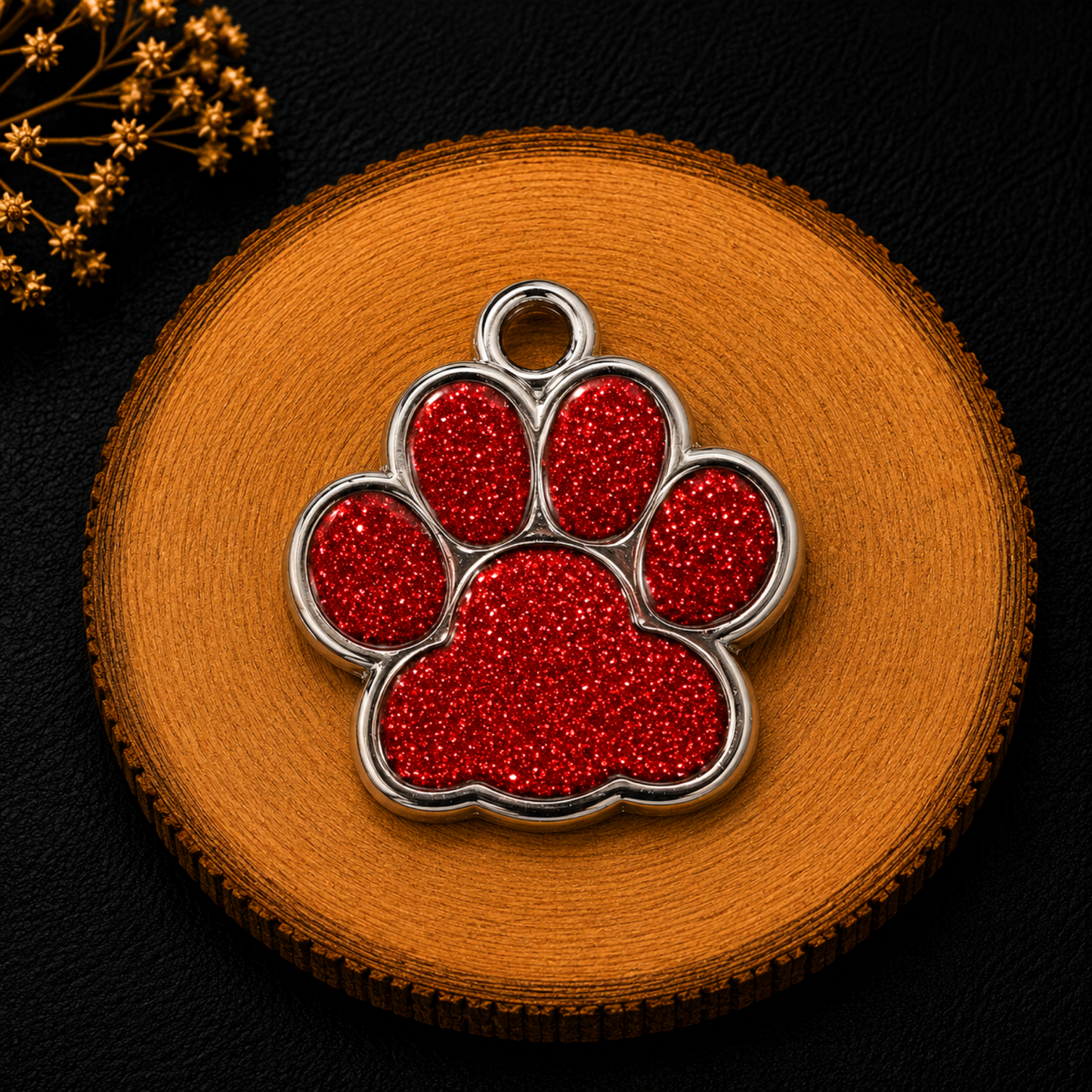 Médaille patte de chien personnalisée avec strass rouge , disponible en plusieurs coloris
