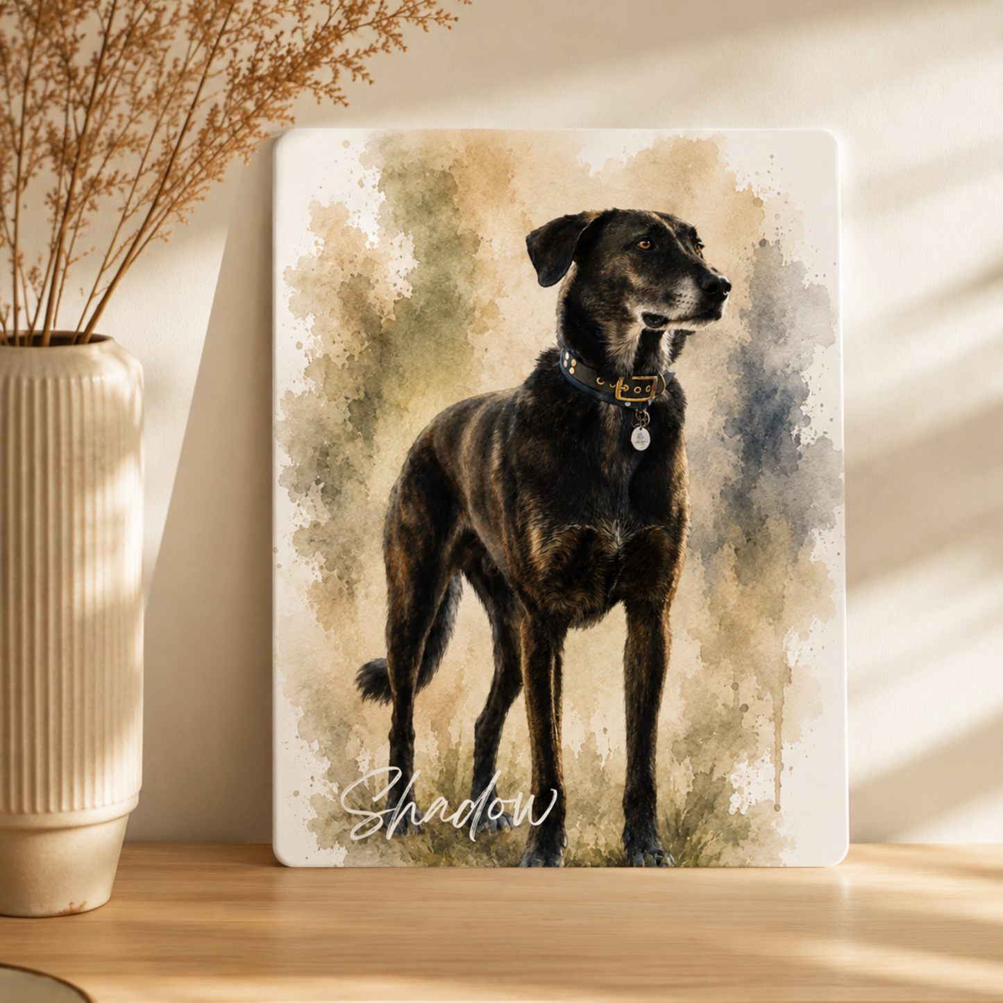 Portrait aquarelle personnalisé de chien sur plaque aluminium murale style artistique animal de compagnie
