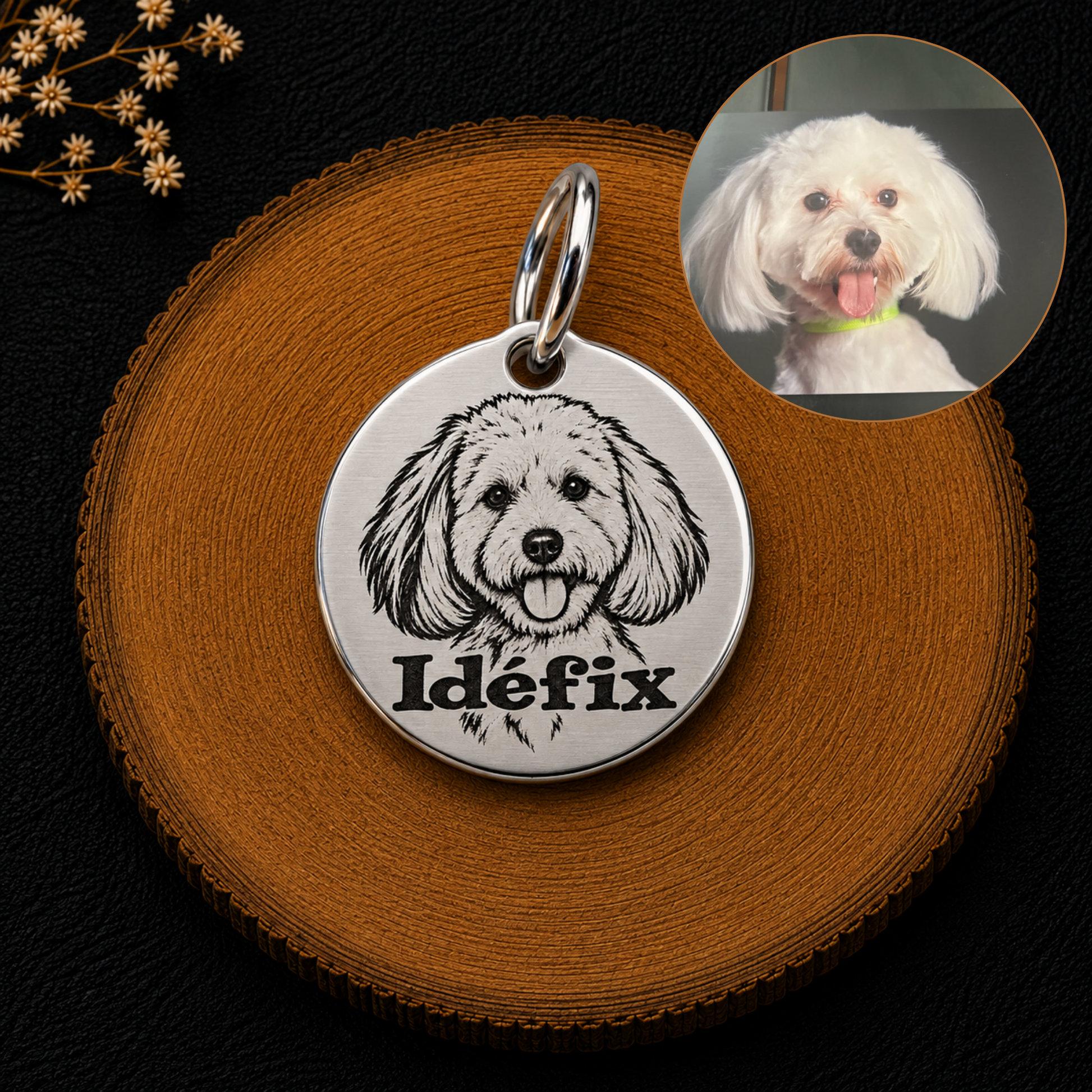 Médaille d’identification personnalisée pour animaux de compagnie   avec photo et nom gravés
