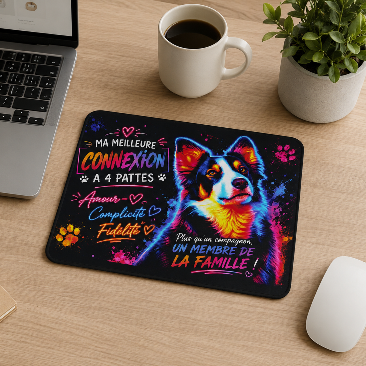 Tapis de souris photo chien personnalisé haute qualité pour bureau et télétravail