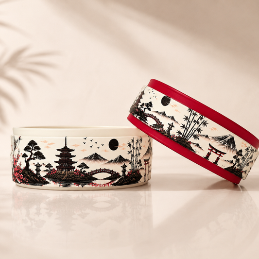 Deux colliers pour chien Rêve de Sakura en Biothane avec motifs japonais et impression UV de couleur différentes 