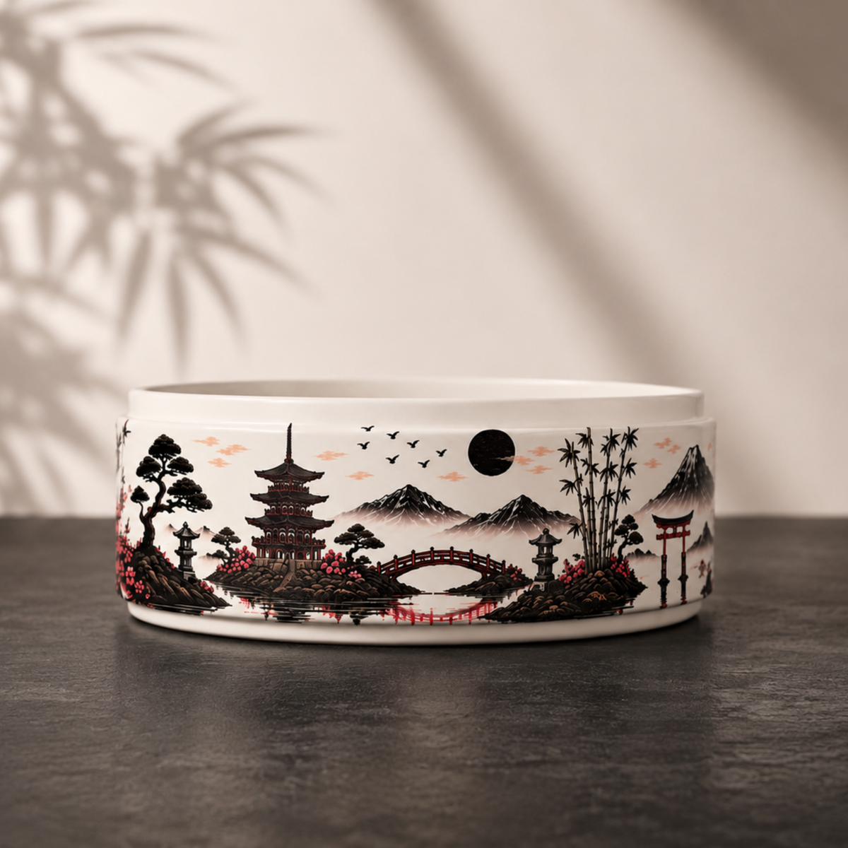 Collier pour chien Rêve de Sakura en Biothane blanc avec paysage japonais imprimé en UV