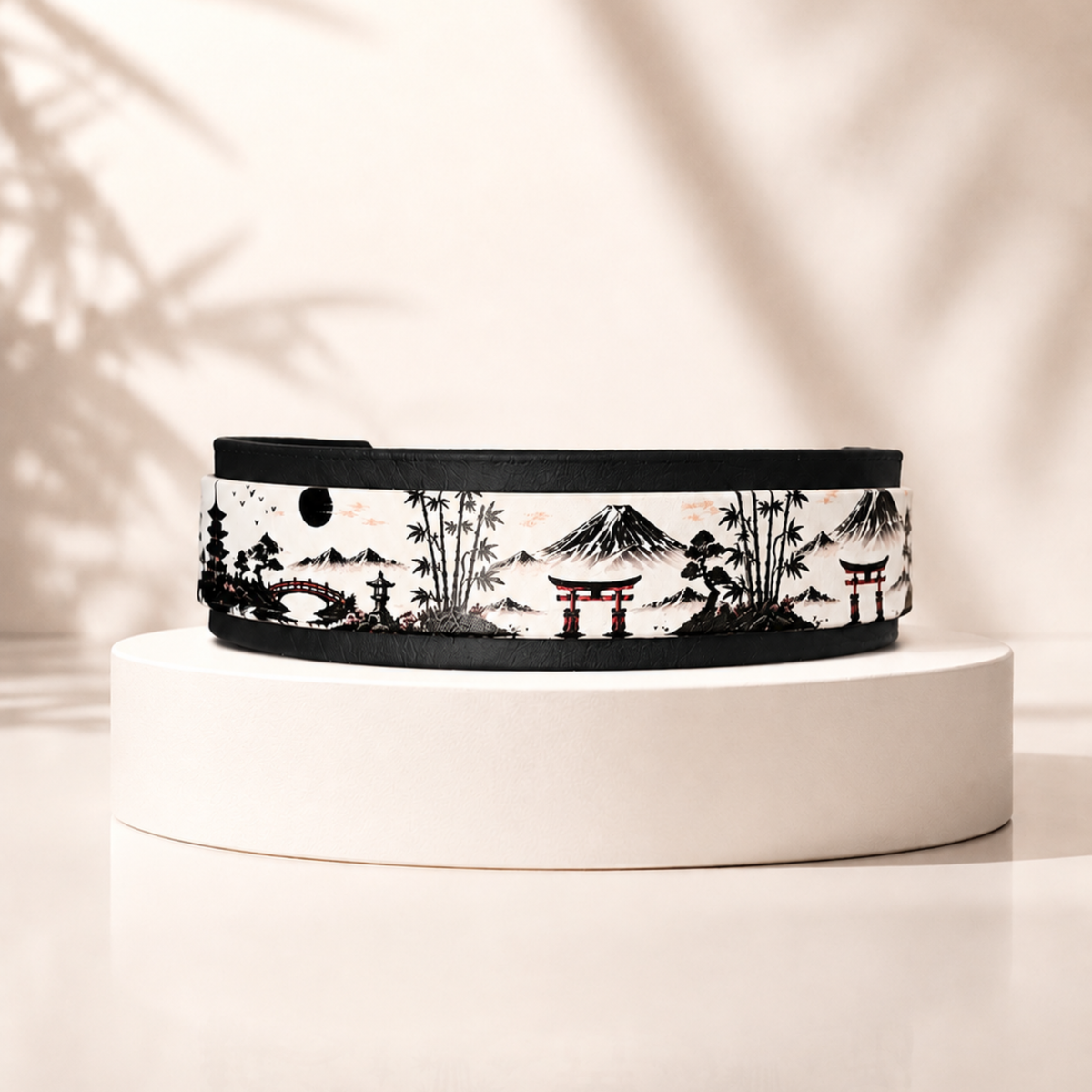 Collier pour chien Rêve de Sakura noir et blanc avec motif japonais et impression UV