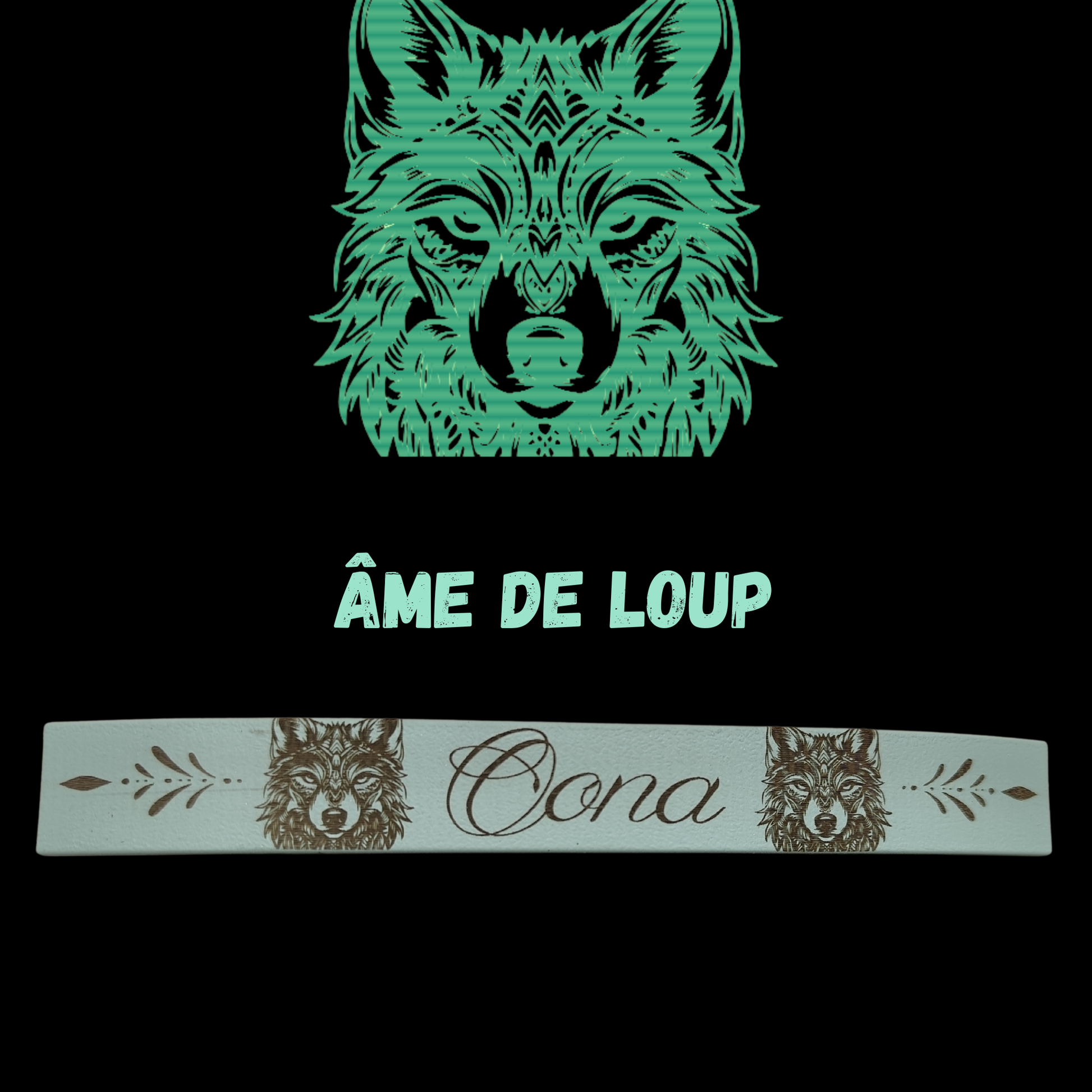 collier pour chien en biothane avec loup amérindien . collier spirituel