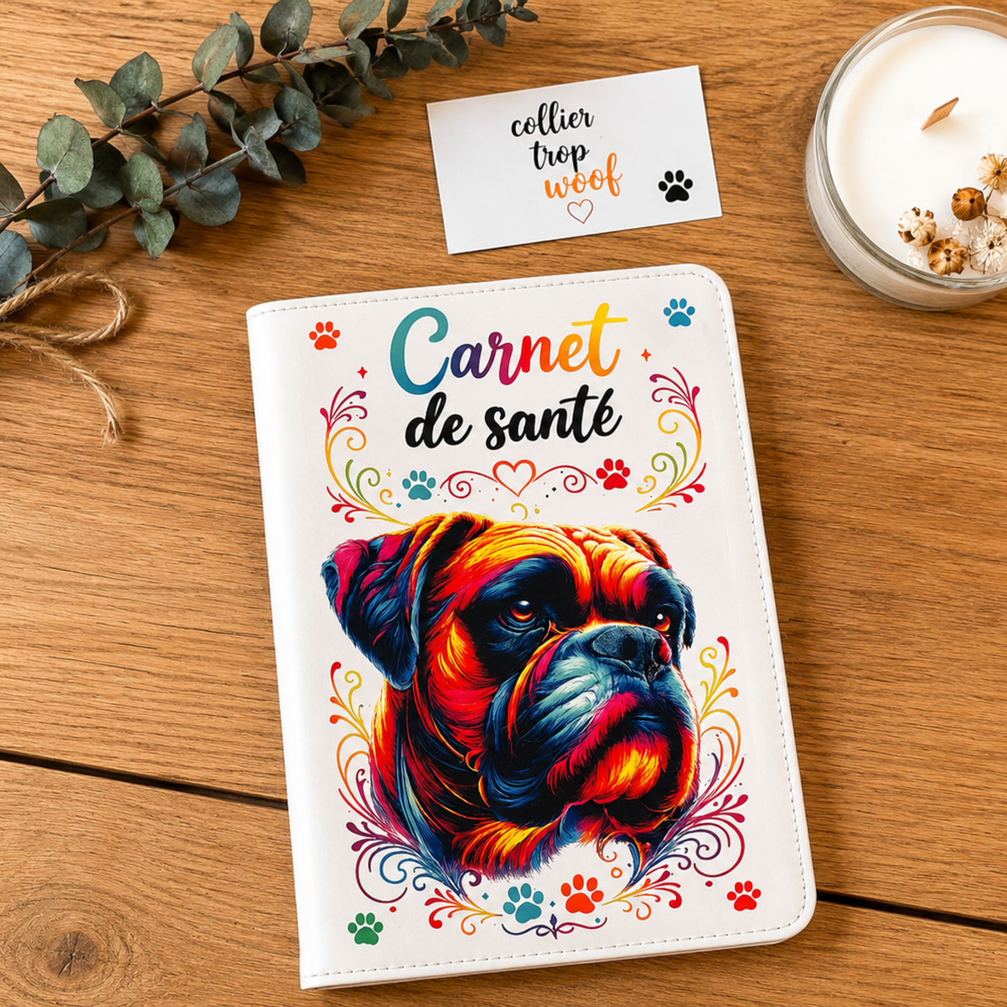 carnet de santé 11.6 X 17.3 en simili cuir personnalisé avec la photo de son animal de compagnie .Plusieurs modèles disponibles