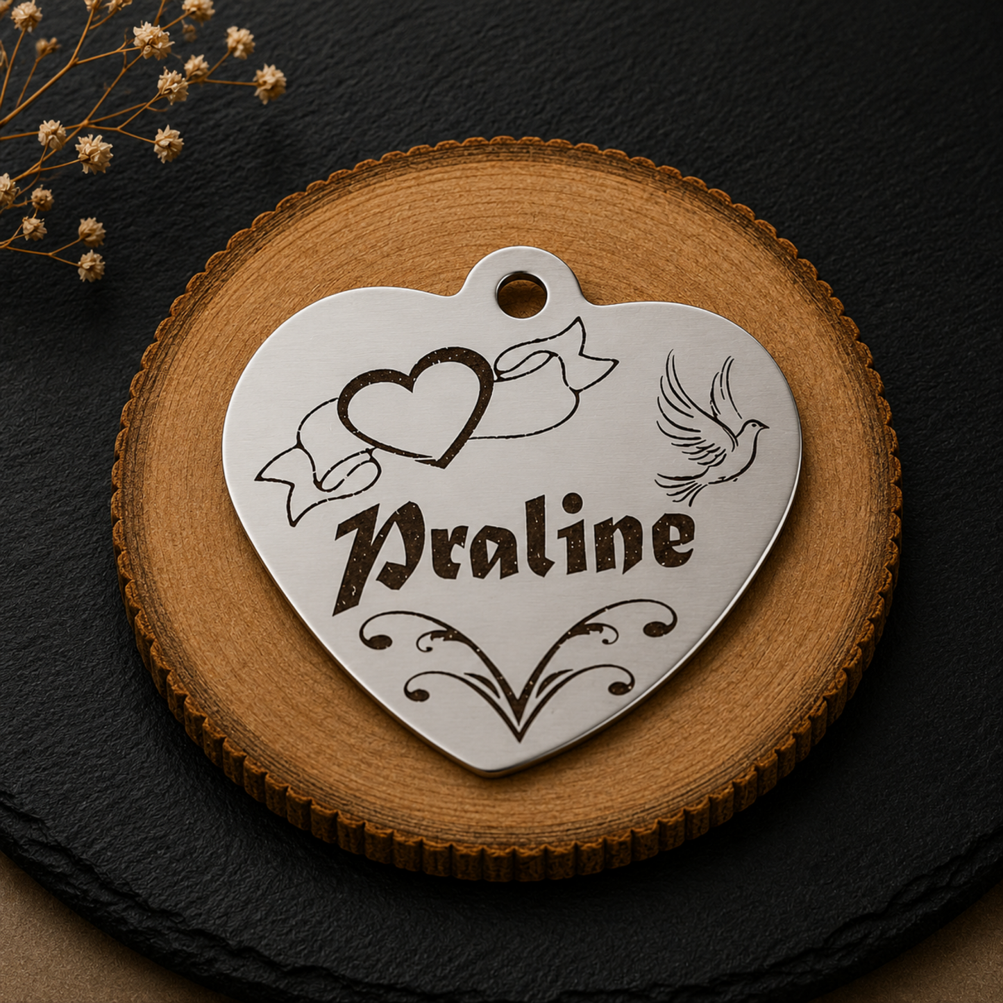 Médaille d’identification cœur personnalisée pour chien – Gravure