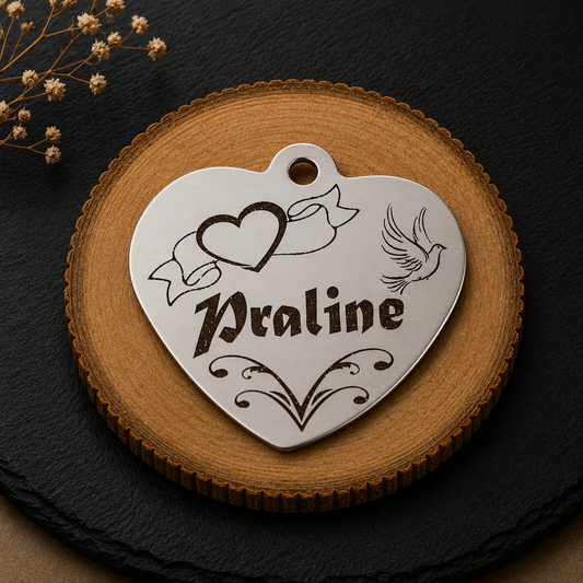 Médaille d’identification cœur personnalisée pour chien – Gravure