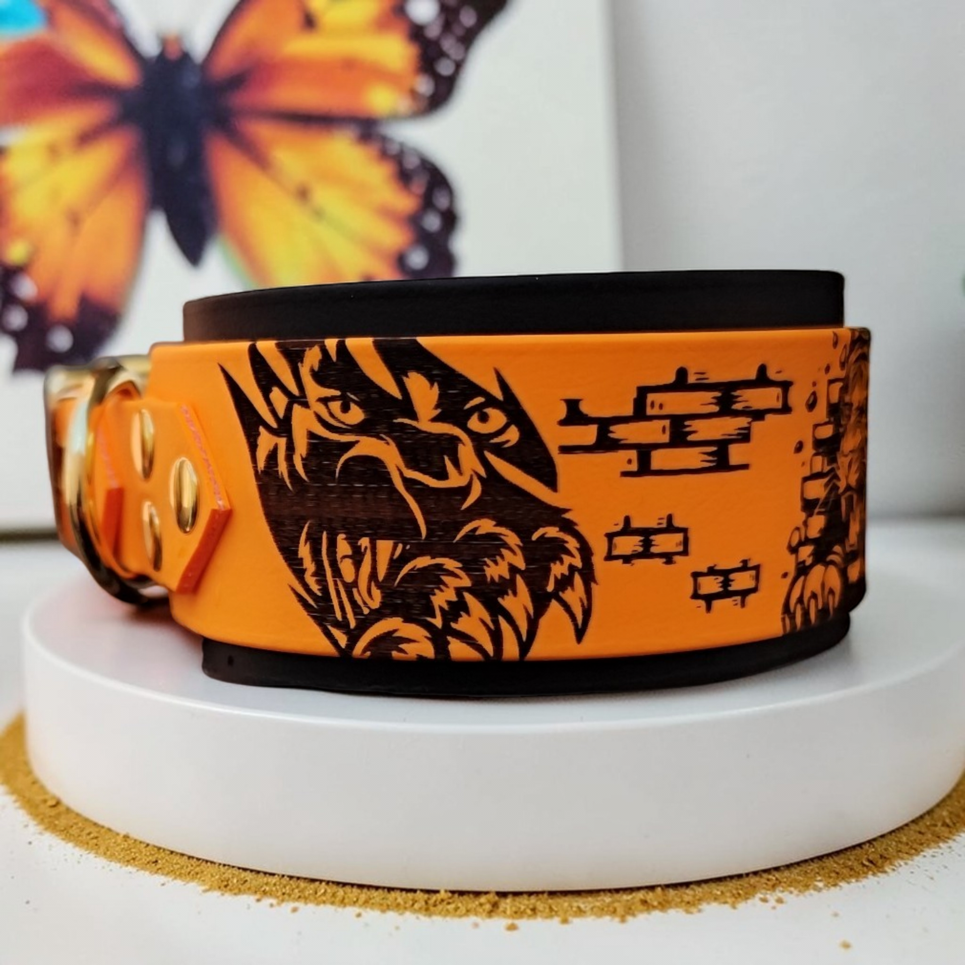 Collier chien superposé noir 50 mm et peach 38 mm vue latérale droite