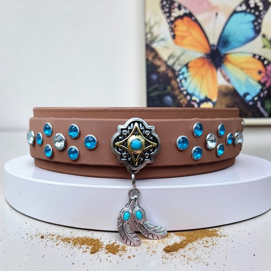 Collier pour chien Prestige en biothane avec strass et bijou, vue de face