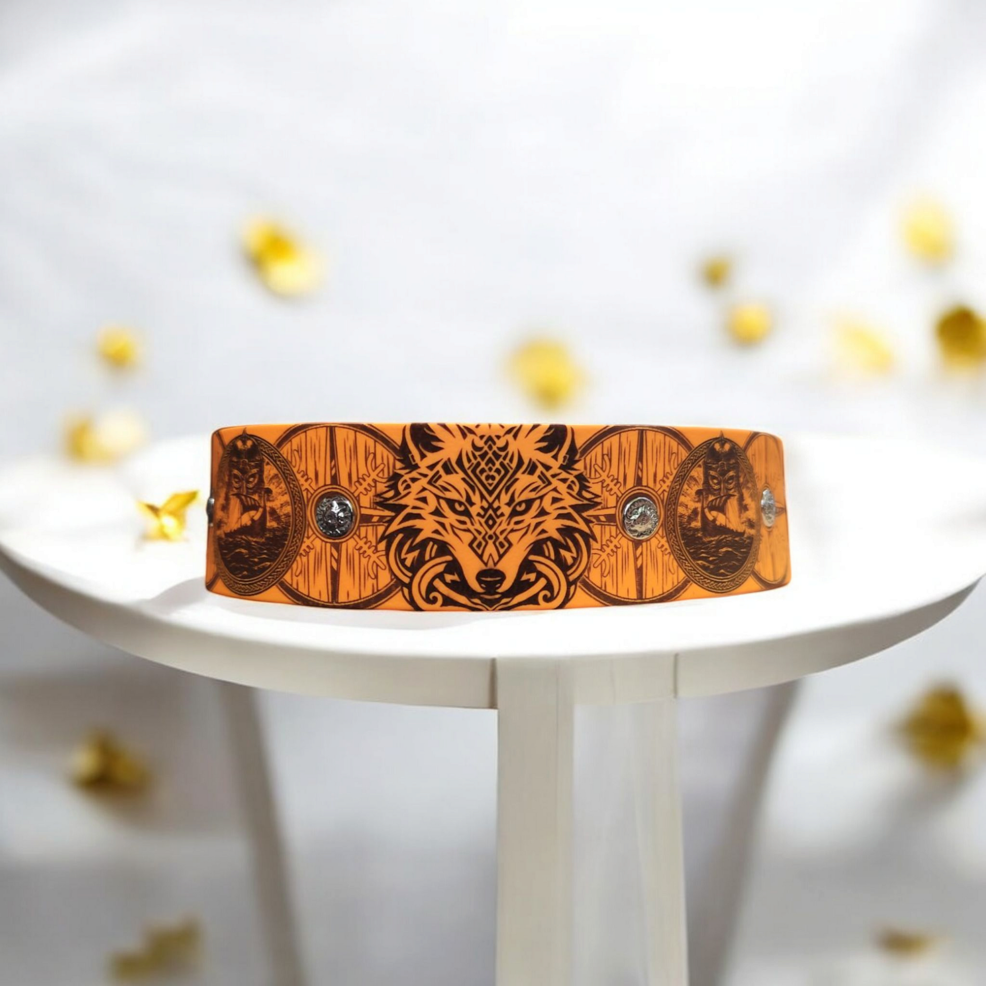 Collier chien Ragnarök biothane coloris peach vu de face personnalisé
