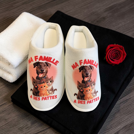 Chaussons mignon personnalisé « ma famille a des pattes » – dessin unique de ton animal