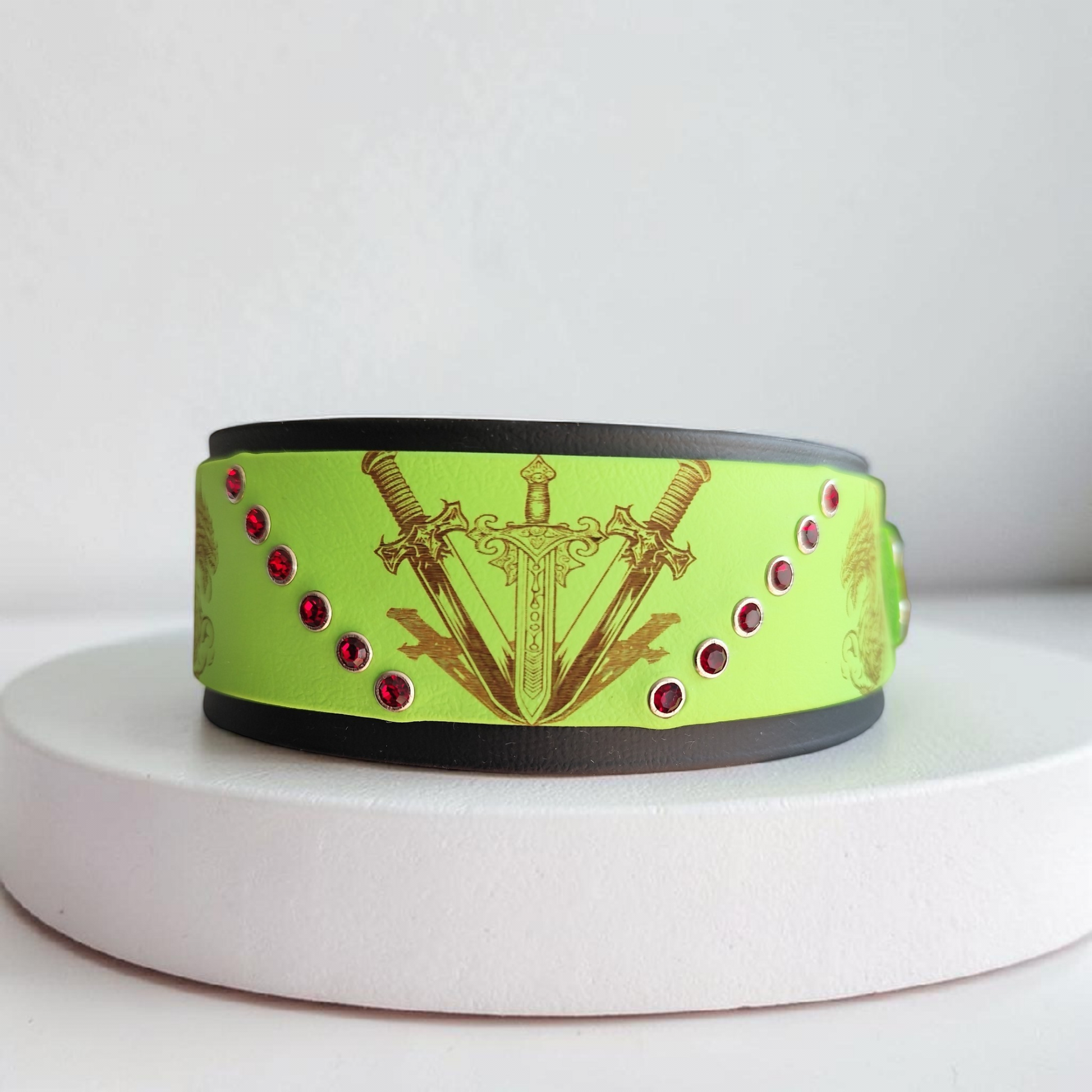 Collier Valkor superposé noir et apple vert en biothane 50 mm et 38 mm vue de face