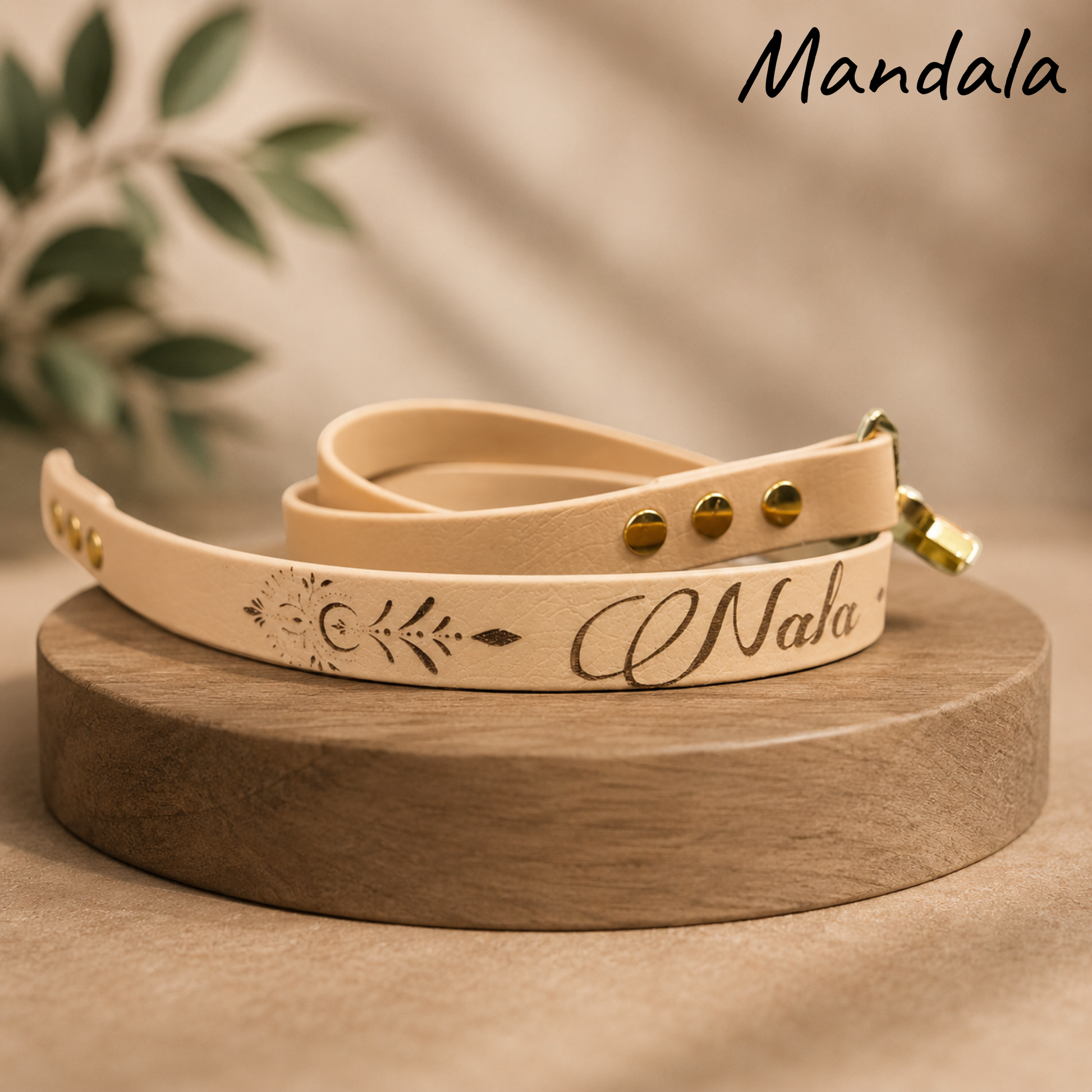 Laisse Mandala en Biothane personnalisée avec motif mandala et fabrication artisanale française