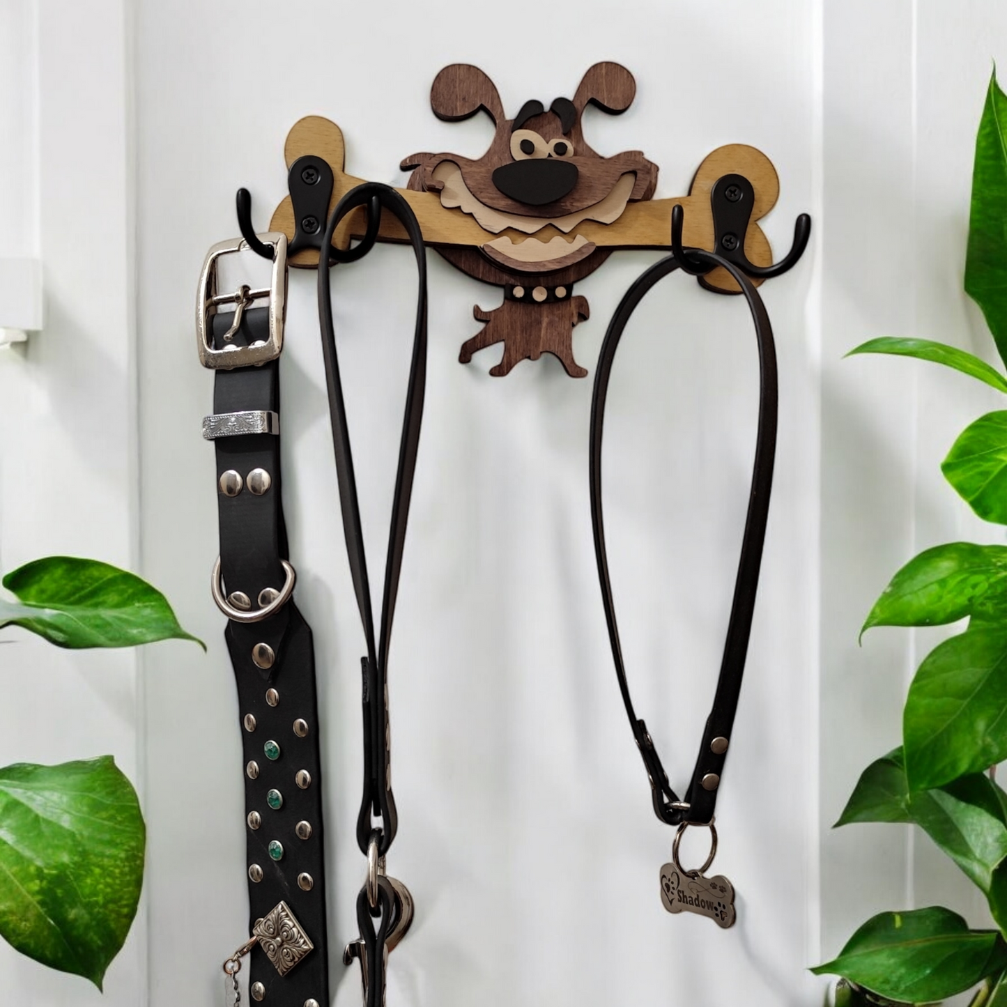 Accroche laisse mural en bois personnalisé – Design rigolo et mignon