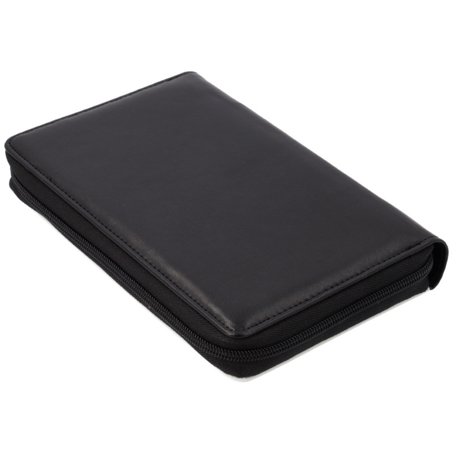 Planner personnalisable fermé avec couverture effet cuir noir et fermeture zippée, prêt à être personnalisé avec la photo de votre animal.