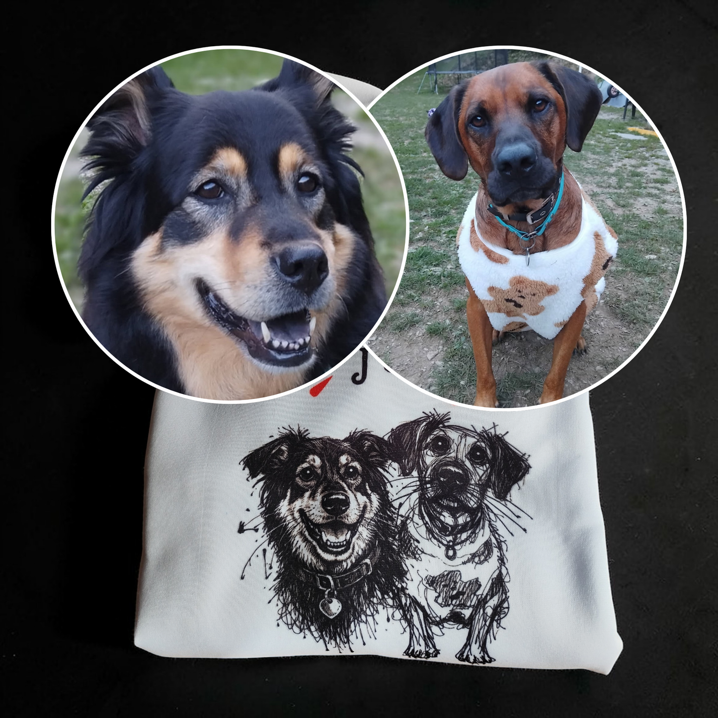Sweat avec portrait de chien personnalisé et texte humoristique