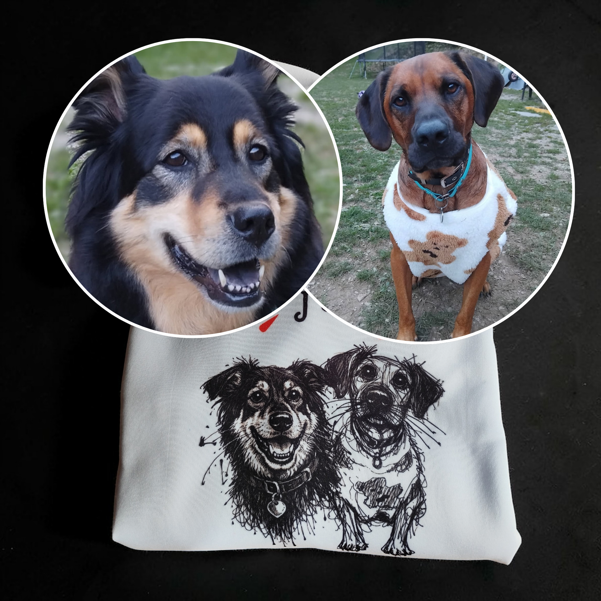 Sweat avec portrait de chien personnalisé et texte humoristique
