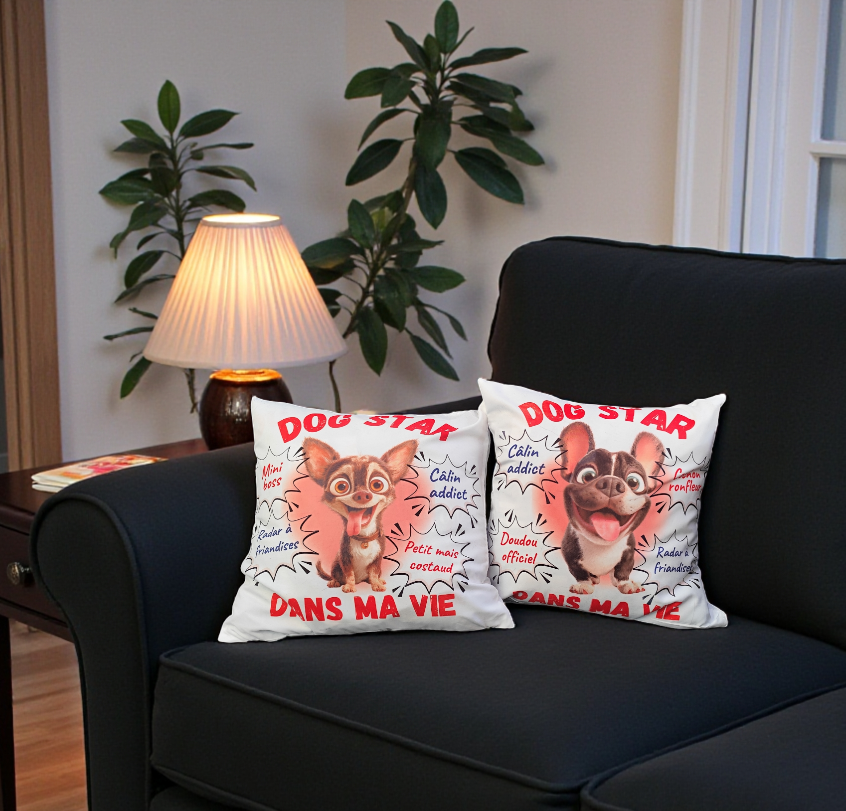 Taie d’oreiller chien personnalisée Dog Star avec chien rigolo, décoration originale pour amoureux des chiens