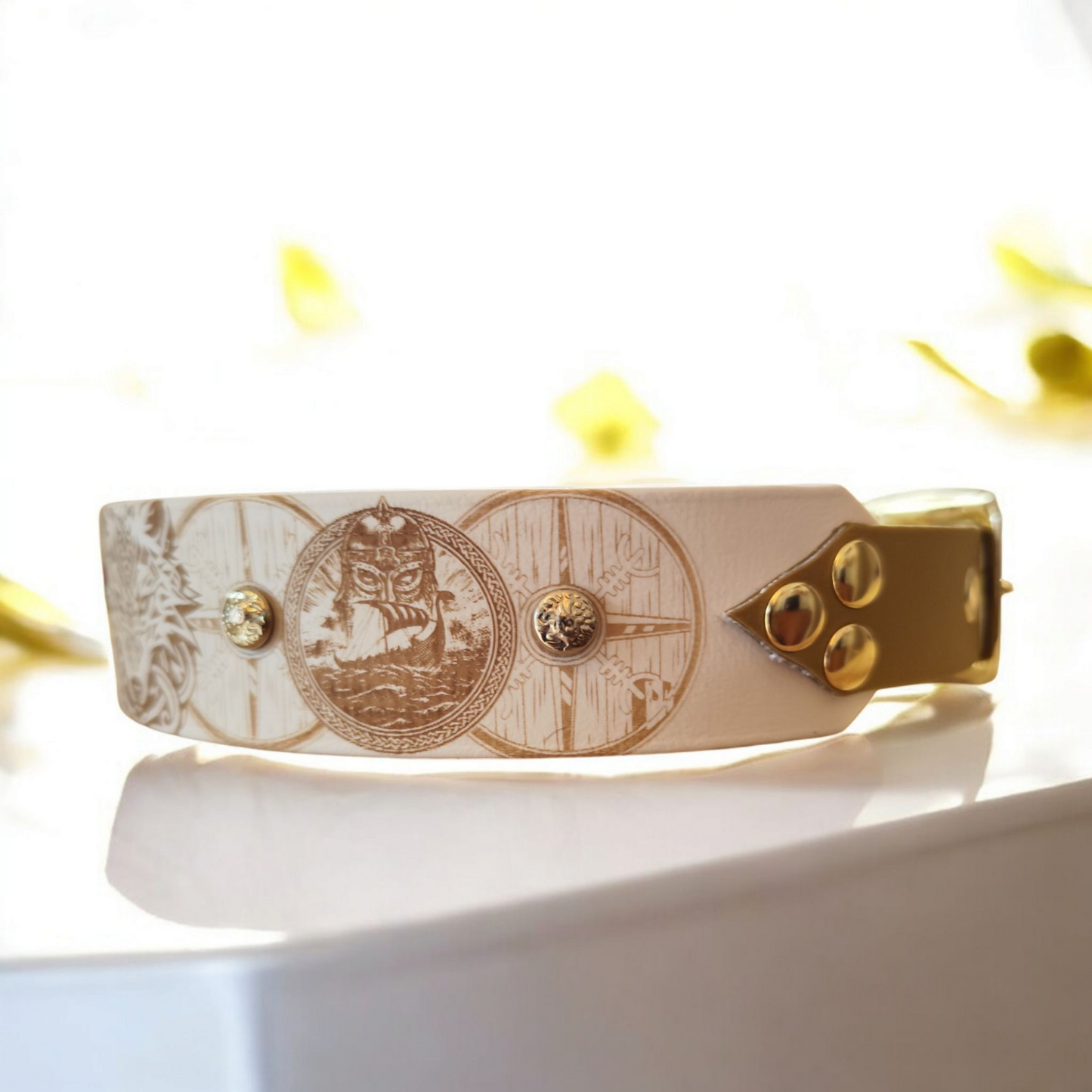 Collier chien Ragnarök en biothane vu de côté avec détails de la gravure