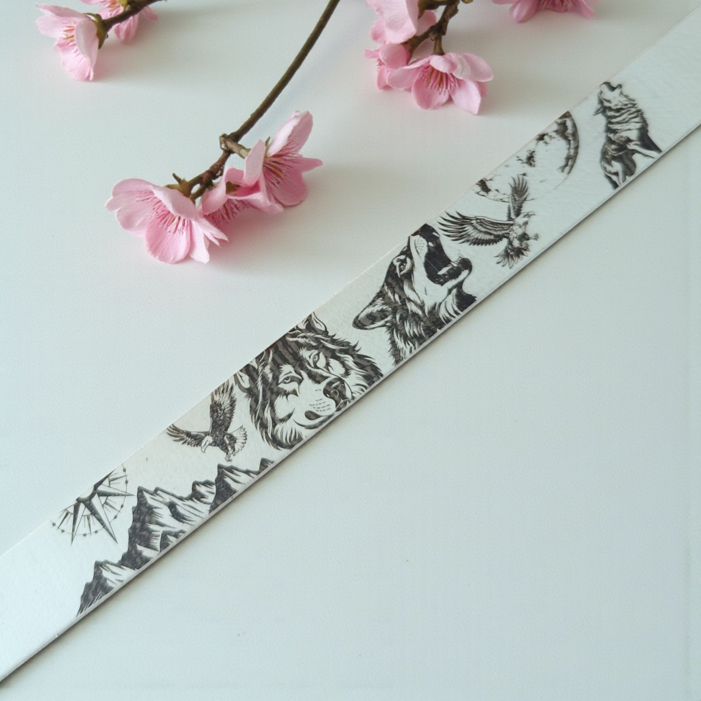 collier chien biothane loup vue de dessus motif complet