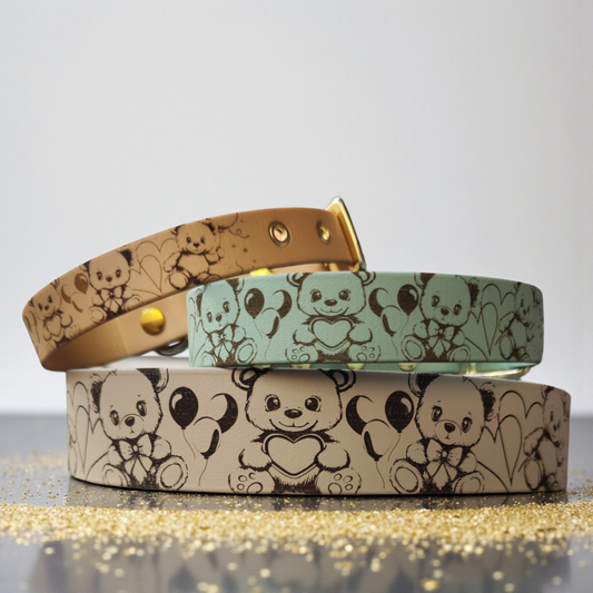 plusieurs modèle du collier pour chien en biothane teddy love gravé de nounours trop mignon 
