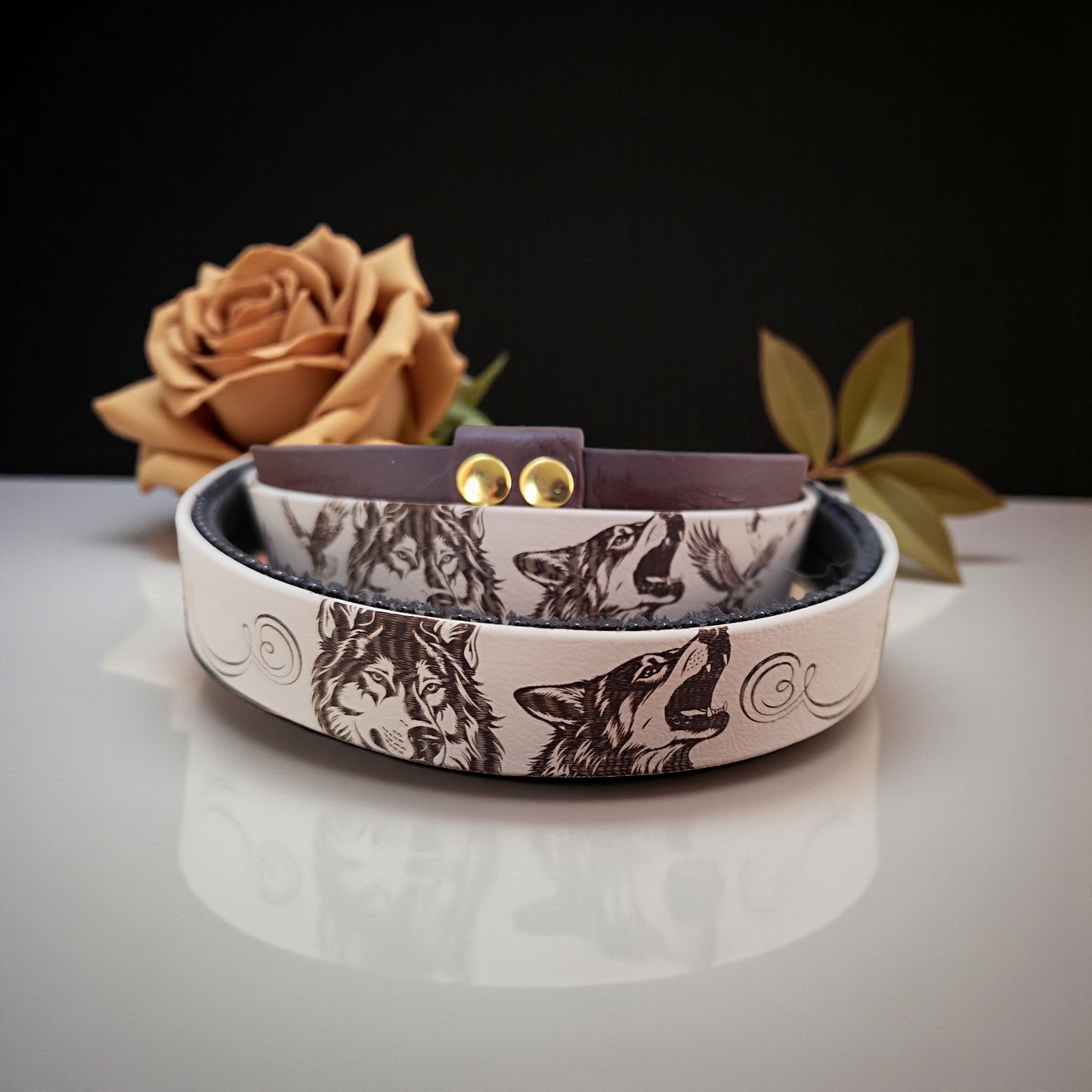 collier à poignée pour chien avec motif de loup 