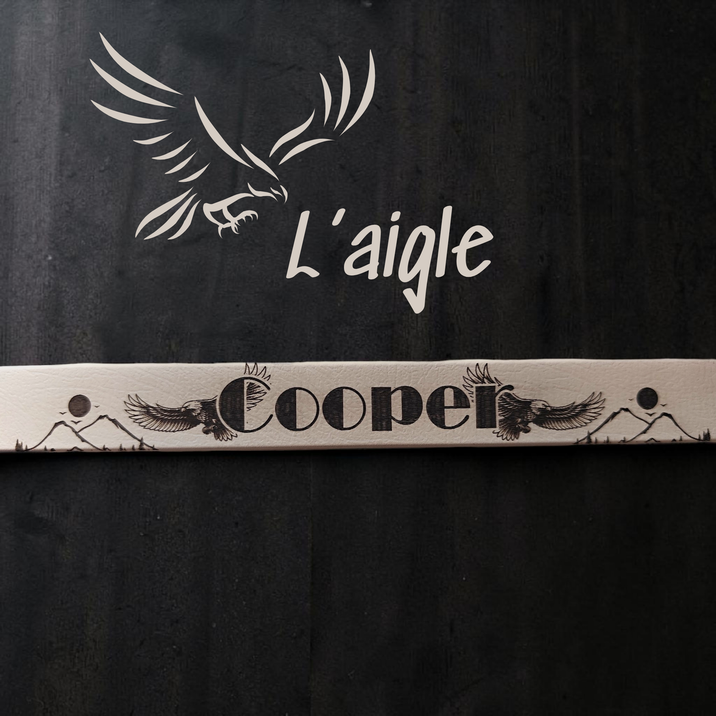 collier pour chien en biothane avec le nom du chien motif avec des aigles 
