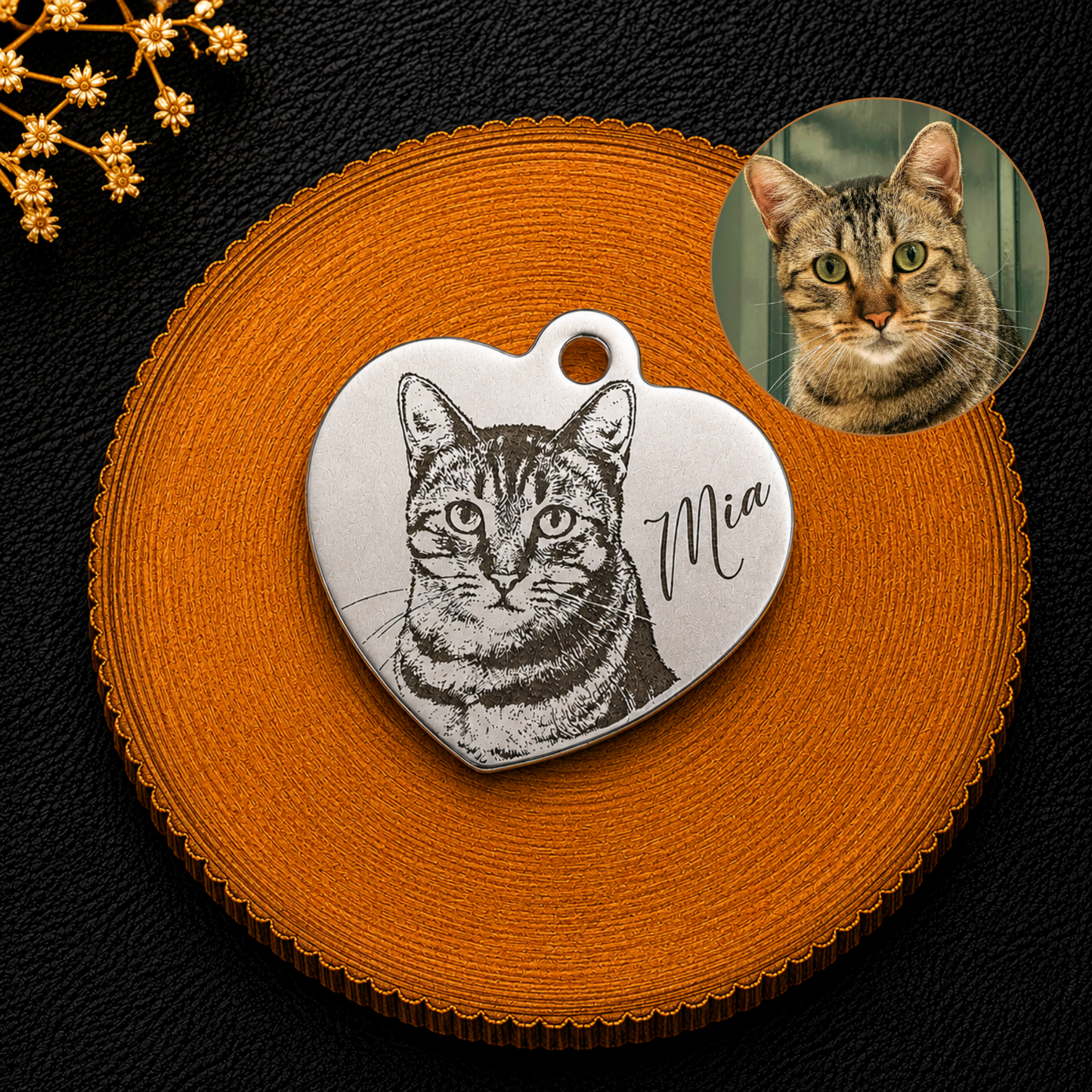 Médaille d’identification cœur personnalisée pour chien et  chat avec portrait photo et prénom gravés