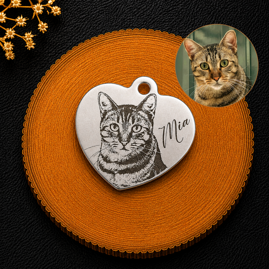 Médaille d’identification cœur personnalisée pour chien et  chat avec portrait photo et prénom gravés