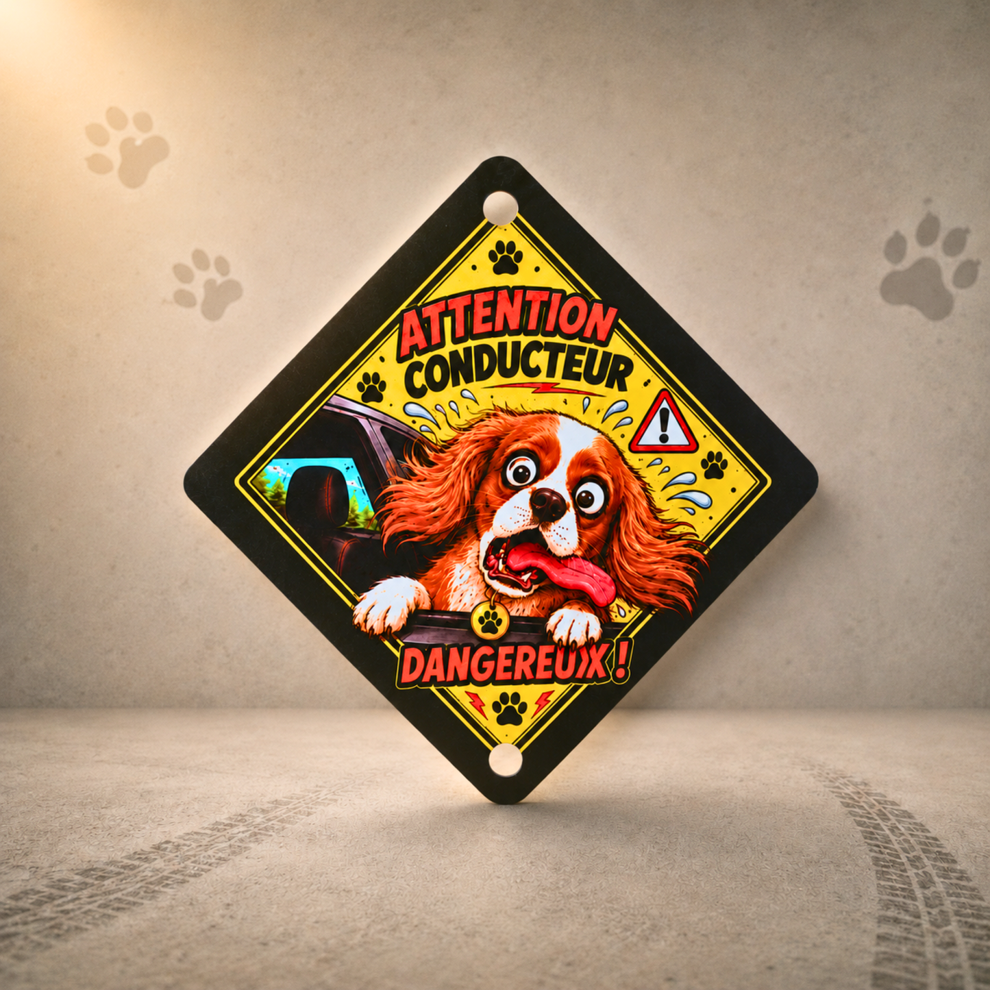 Pancarte voiture personnalisée à partir d'une photo de chien avec texte "Conducteur dangereux" ou "Conductrice dangereuse", cadeau original pour propriétaire de chien