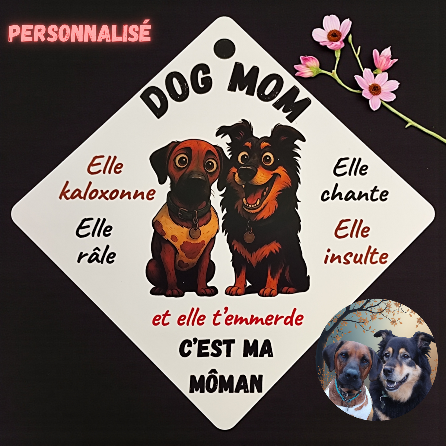 pancarte de voiture drôle dog mom
