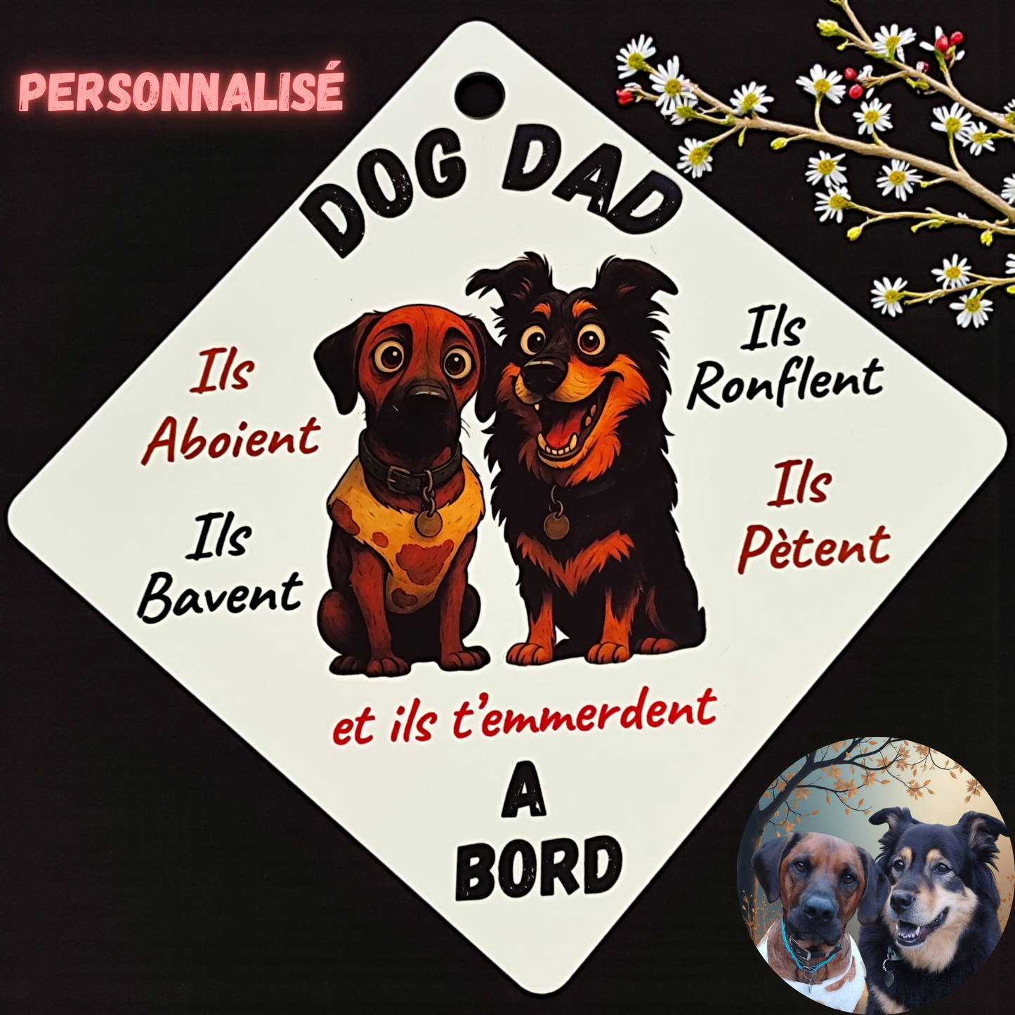 pancarte de voiture chien drole personnalisé dog dad 